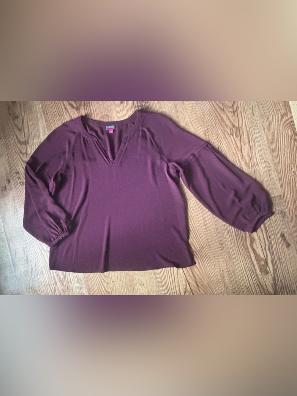 Vince Camuto Deep Plum Notch Neck Long Sleeve Blouse